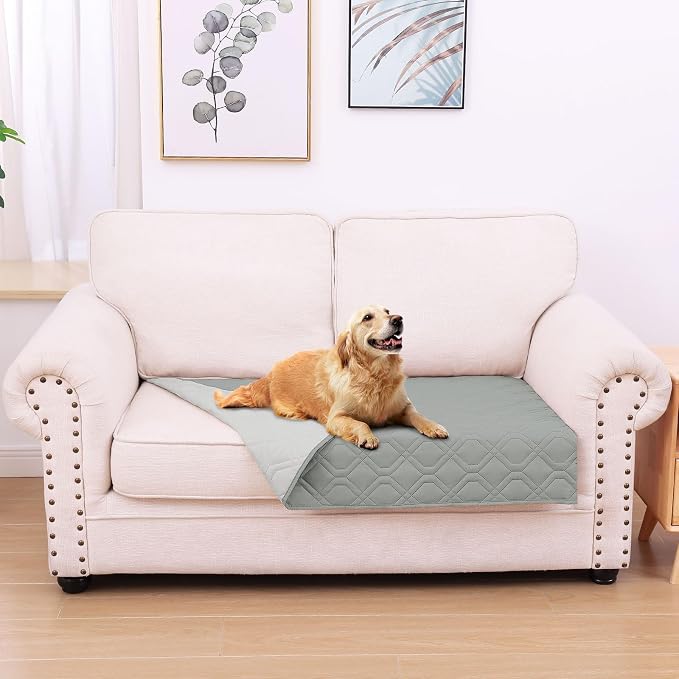 Waterproof Dog Bed Blanket - Soft Pet Blanket & Sofa Cover for Dogs | Reversible Washable Furniture Protector, Couch Covers for Pets (30x53 Inch, Grey/Light Grey)