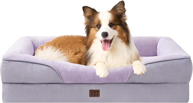 EHEYCIGA Orthopedic Dog Bed for Large Dog, Memory Foam Dog Couch, Purple | 41x27 Inch Large Sized Dog Sofa with Sides, Waterproof Liner & Washable Removable Cover, Bolster Pet Couch