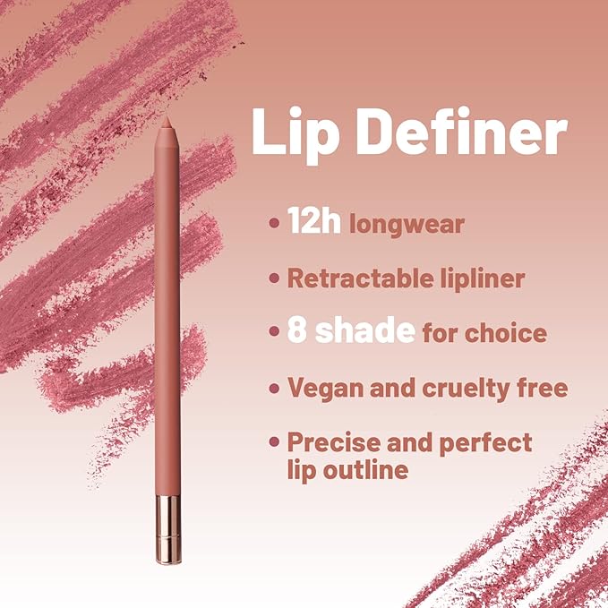 Nude Lip Liner Pencil, Waterproof Lipliner Nude Pink with Built-in Sharpener, Long Lasting Lip Liner for Lip Defining, Creamy, Highly Pigmented, (Miss Victoria)