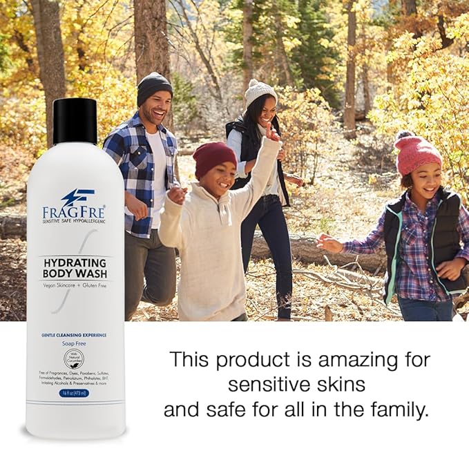 Sensitive Skin Body Wash 16 oz - Paraben Free Sulfate Free Body Cleanser - Hypoallergenic for Delicate and Flaky Skins - Natural Cucumber for Hydration - Vegan Gluten Free Cruelty Free