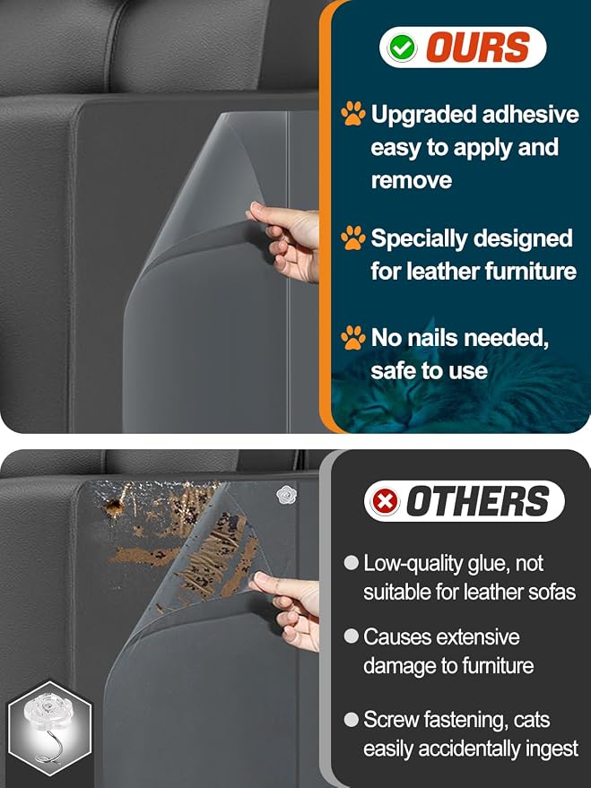Acostop 10 Pack 17"x11.8" Cat Scratch Furniture Protector for Leather Couch | Easy to Remove Anti-Scratch Couch Protector from Cat, No Pins