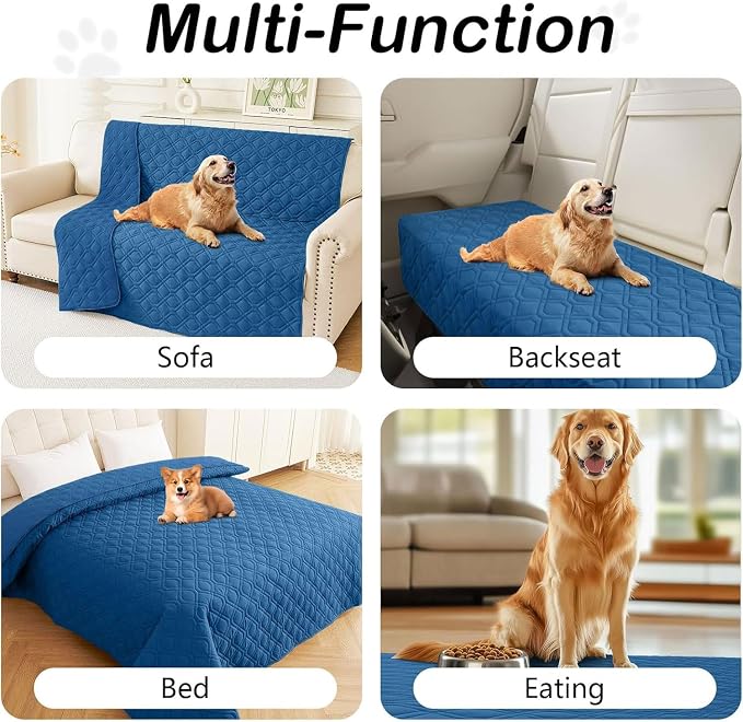 Waterproof Dog Bed Blanket - Soft Pet Blanket & Sofa Cover for Dogs | Reversible Washable Furniture Protector, Couch Covers for Pets (52x82 Inch, Navy Blue/Navy Blue)