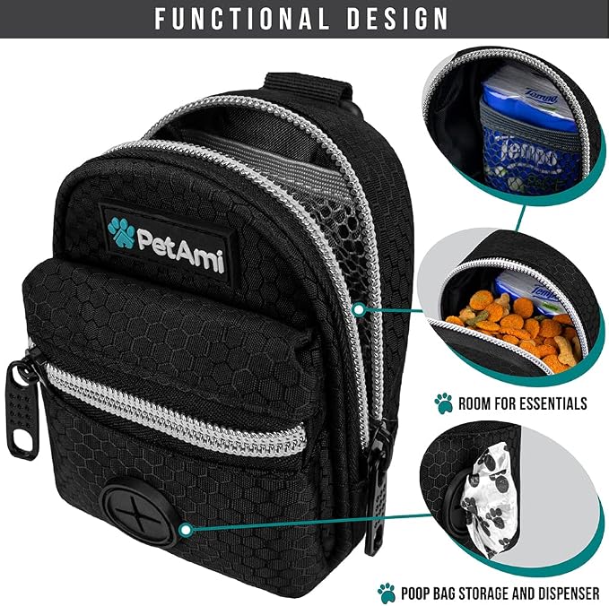 PetAmi Dog Poop Bag Holder for Leash, Waste Bag Dispenser Pet Pouch, Black