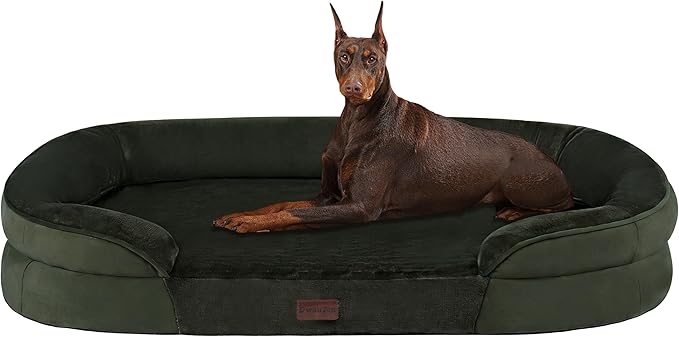 Dwanton Orthopedic Waterproof XX-Large Dog Bed Sofa, Gel Memory Foam, 48" | Egg-Crate Foam Dog Sofa, Washable Pet Bed with Four Sided Bolster Cushion, Removable Cover & Non-Slip Bottom, Green