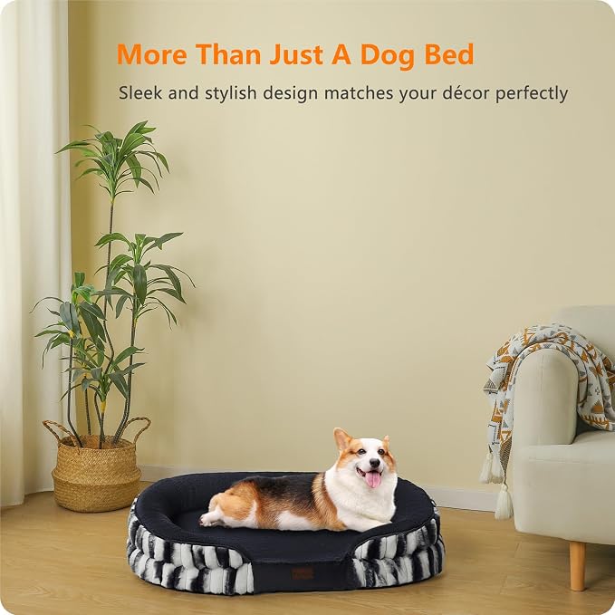 Dwanton Orthopedic Waterproof Medium Dog Bed Sofa, Gel Memory Foam, 36" | Egg-Crate Foam Dog Sofa, Washable Pet Bed with Four Sided Bolster Cushion, Removable Cover & Non-Slip Bottom, Tie-dye Grey