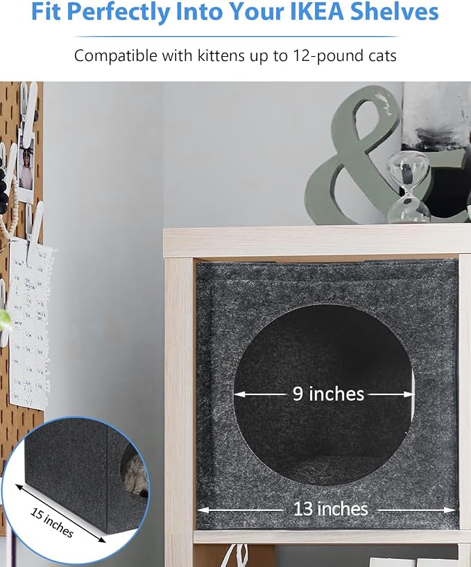 Cat Cave - 13 Inches Large House Hideout for Indoor Cats, Felt Bed With Pillow Inside, Cube Box, Cubby Covered Bed, Hut