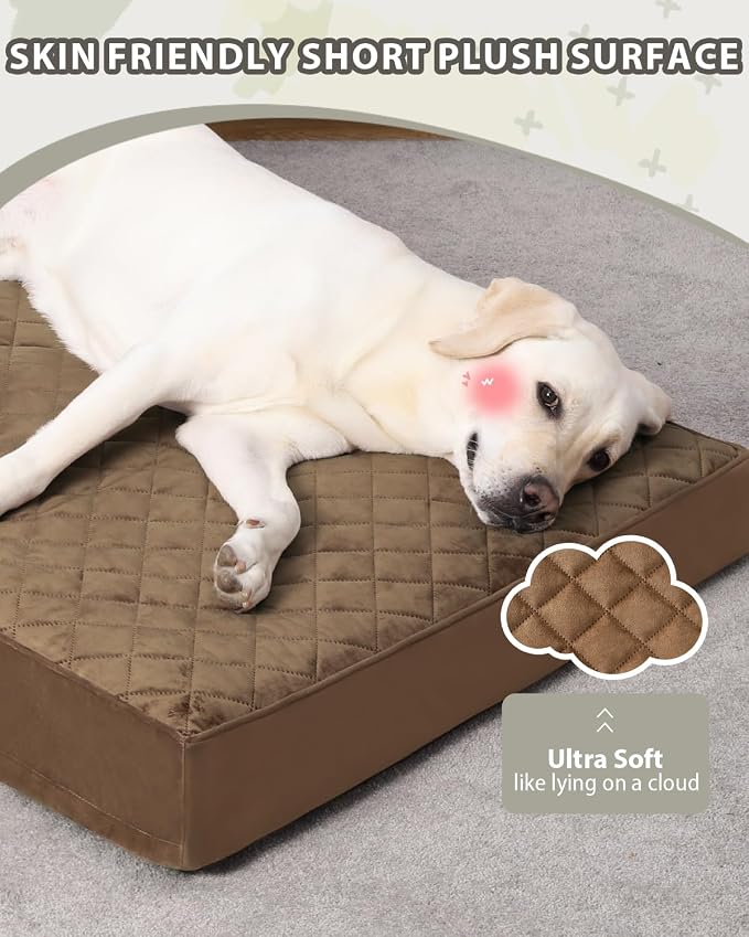NUPIDA Orthopedic Large Dog Bed for Crate with Washable Cover, 35x22, Brown | Egg-Crate Foam, Cozy Velvet Pet Mattress, TPU Waterproof Layer, Flat Kennel Pad, Comfy Support, Non-Slip Bottom