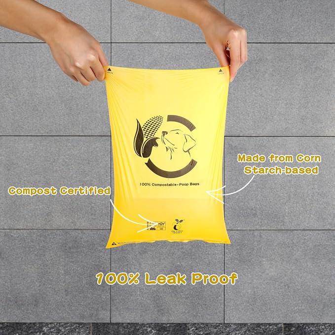 Certified Home Compostable Dog Poop Bags, 120 Plant Based Bags (8 Rolls) | TÜV AUSTRIA Home Compost, ASTM D6400, EN 13432 and NF T51-800 Certified, Extra Thick, Unscented, Leak Proof, Cornstarch