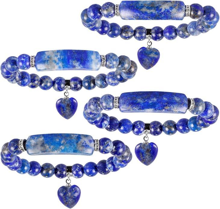 TUMBEELLUWA Healing Stone Bracelet 8mm Beads Chakra Crystal Energy Heart Charm Bracelet Handmade Jewelry for Women