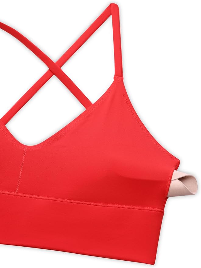 CRZ YOGA Butterluxe Thin Straps Cross Back Longline Sports Bras for Women - Padded V Neck Yoga Crop Top