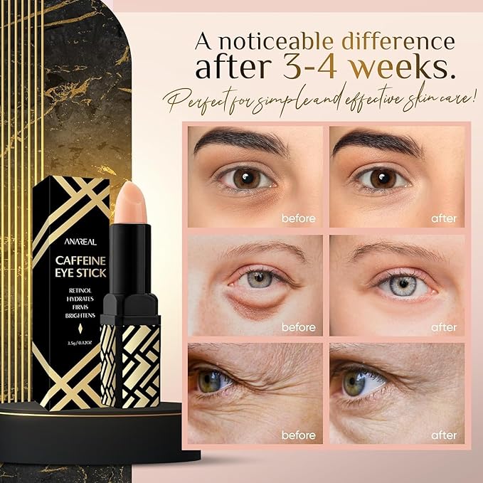 Caffeine Under Eye Balm Stick (2 Pack) – Hydrating Eye Brightener for Dark Circles & Puffiness, Anti-Wrinkle Korean Skincare with Retinol, Cooling Eye Cream Stick for Eyes, Face & Under-Eye Bags