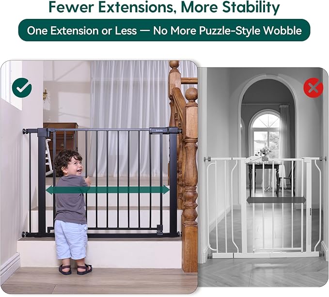 Babelio 36-56" Extra Wide Baby Gate for Stairs No Drilling, PressGuard II | Pressure/Wall Mount, Dual Lock with Indicator, Auto Close, Heavy Duty, Easy Install for Doorways, Kitchens, Hallway, Black