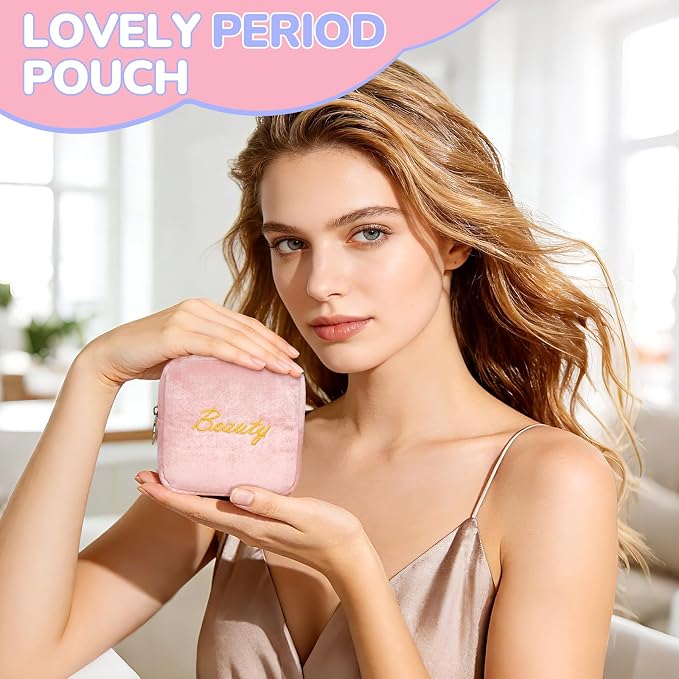 Flannel Sanitary Napkin Storage Bags Menstrual Cup Pouch Portable Zipper Nursing Pad Holder Tampons Collect Bags Feminine Menstruation First Period Kit Bag for Women Black