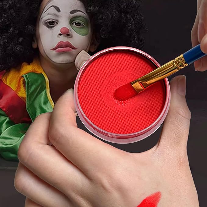 Red Face Paint 120g (4.23 oz) Non-Toxic,Water Activated Face Painting Kit for Kids Adults,SFX Makeup Large Capacity Facepaint Palette for Halloween, Cosplay,Theater Party,Clown Special Effects Costume
