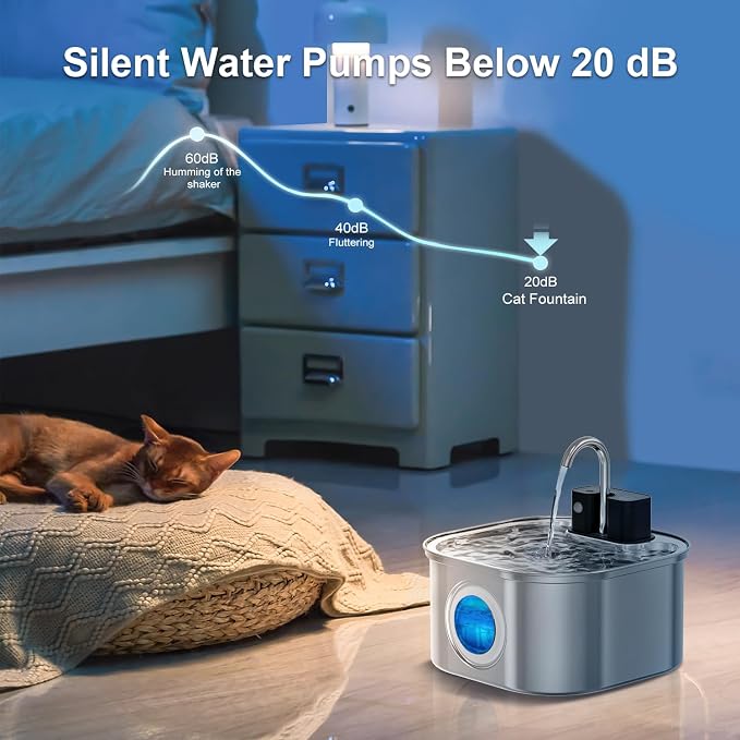 Wireless Cat Water Fountain with 3 Filters + 3 Sponges,[Rechargeable & Faucet ] Stainless Steel Battery Operated,108oz/ 3.2l Automatic Cordless Pet Fountain -Dog Fountain with 4200 Mah Battery