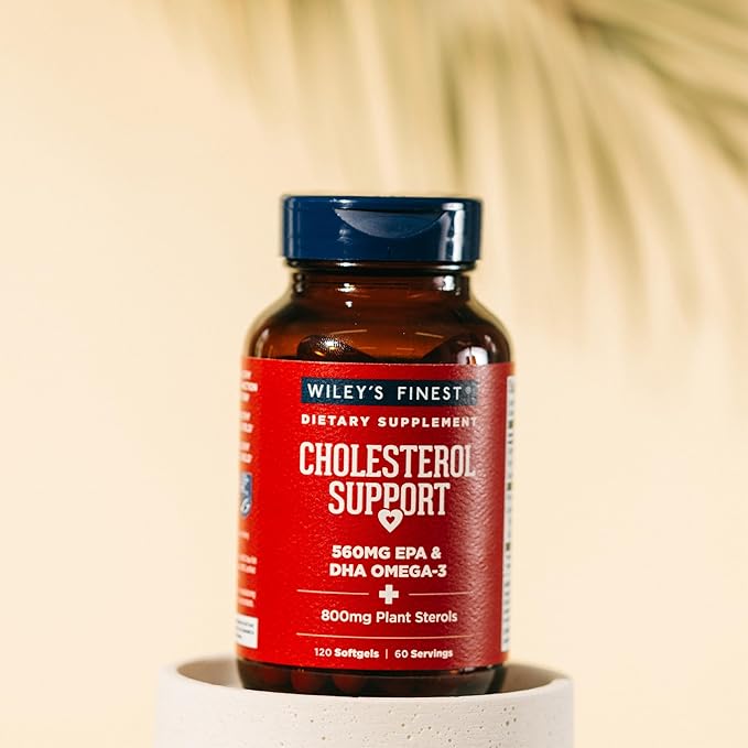 Wiley's Finest Wild Alaskan Fish Oil Cholesterol Support - Heart Health Supplement for Men and Women - 560mg Omega-3s - 120 Softgels (60 Servings)