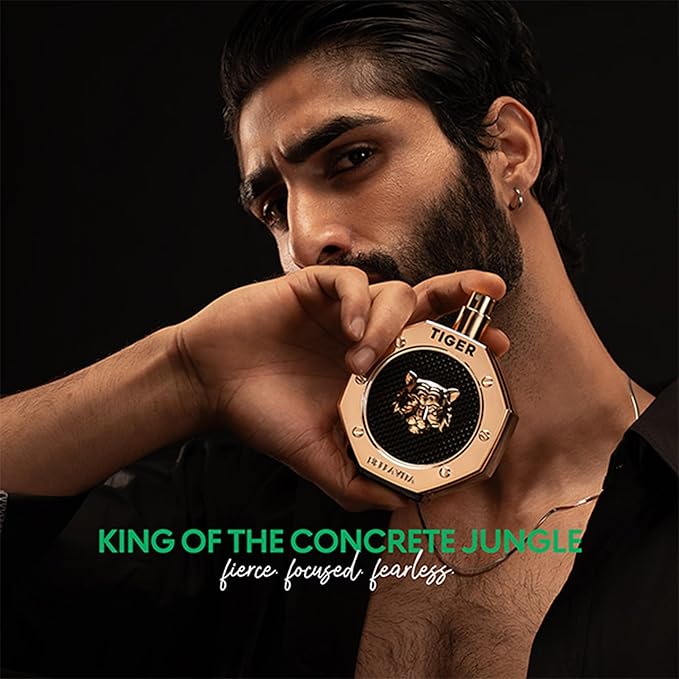 BellaVita Luxury TIGER Perfume for Men (3.38 Fl.oz) | Amber OUD, Patchouli, Bergamot, Lavender & Agarwood | Premium Lasting Men's Fragrances | Eau de Parfum gift for Men | Woody & Smooth Mens Purfume