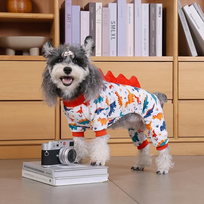 CuteBone Dinosaur Costume Dog Pajamas, Stretchy Spandex Crystal Velvet Sleepwear Coat for Small Dogs, Soft & Warm Pet Outfit Clothes for Cold Weather, Cozy Pullover Design COSP02M