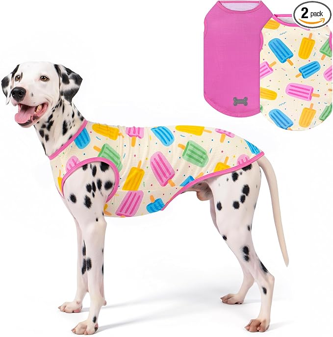 KYEESE 2Pack Dog Shirt, Lightweight Sun Protection Dog T Shirts for Medium Large Dogs Girl, Breathable Mesh Tank Top Sleeveless Pet Reflective Vest, Soft Summer Dogs Clothes, Ice Pop+Pink, 2XL
