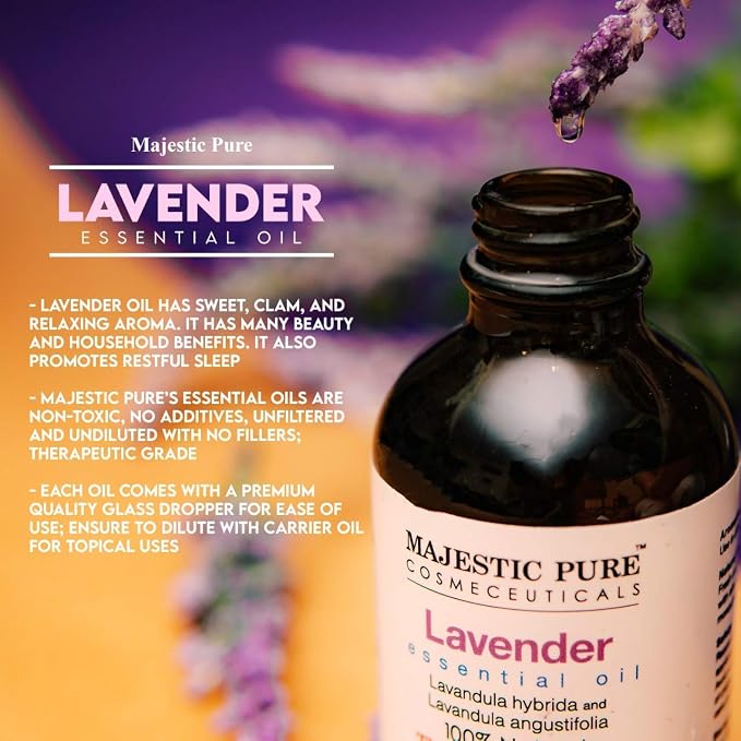 Majestic Pure Lavender Essential Oil and Eucalyptus Essential Oil Bundle - 2 Eucalyptus & 1 Lavender Oil Bottle Combo for Aromatherapy, Massage, Topical and Household Uses - 4 fl oz Each