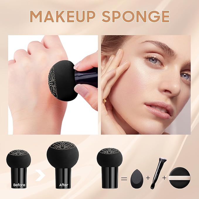 Air Cushion CC Cream Foundation - Mushroom Head BB Cream Face Makeup Moisturizing Concealer Brighten Long-Lasting, Even Skin Tone for All Skin Types (Nude, 1 PCS)