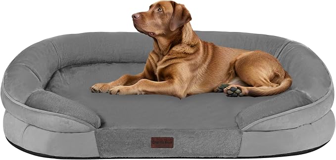 Dwanton Orthopedic Waterproof X-Large Dog Bed Sofa, Gel Memory Foam, 45" | Egg-Crate Foam Dog Sofa, Washable Pet Bed with Four Sided Bolster Cushion, Removable Cover & Non-Slip Bottom, Medium Grey