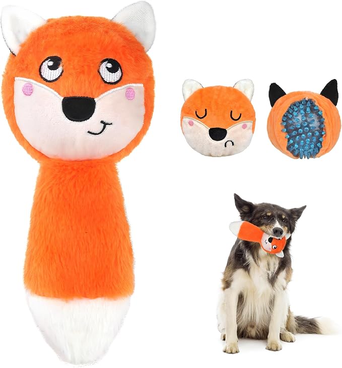 Fida Squeaky Dog Toys for Aggressive Chewers, 3 in 1, Tough Dog Ball