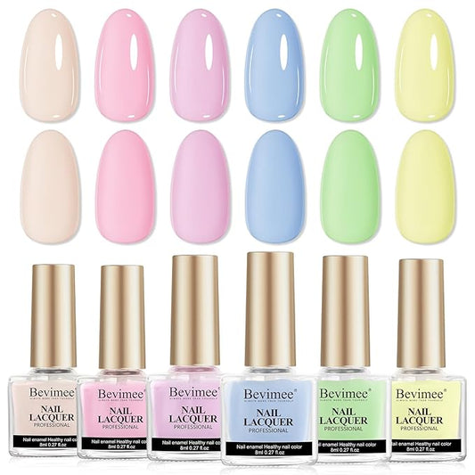 Nail Polish Set 6 Colors Pastel Quick Dry Nail Lacquer Sheer Pink, Purple, Blue, Nude Fast Dry Fingernail Polish Bulk DIY Salon Gift for Women Spring Summer Colors,8lm/0.27fl.oz