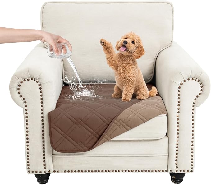 100% Waterproof Dog Bed Cover Pet Blanket,Dark Brown+Taupe 30"x30" | ,7-Layer Reversible Couch Covers for Dogs Met for Sofa Furniture Car Camping