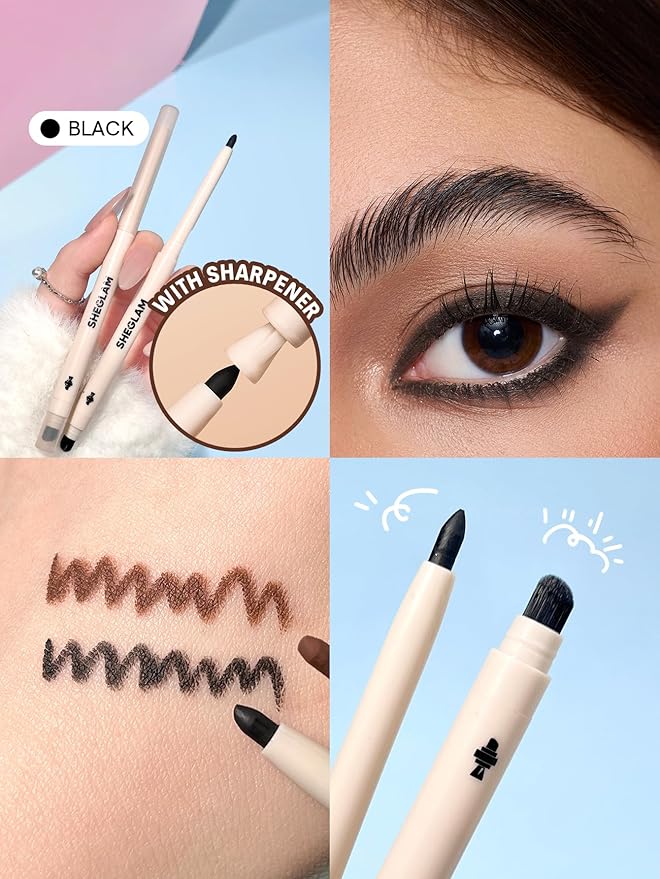 SHEGLAM Gel Glide Eyeliner Pencil Creamy Waterproof Smudgeproof Longwearing Eyeliner-Black (Pack of 2)