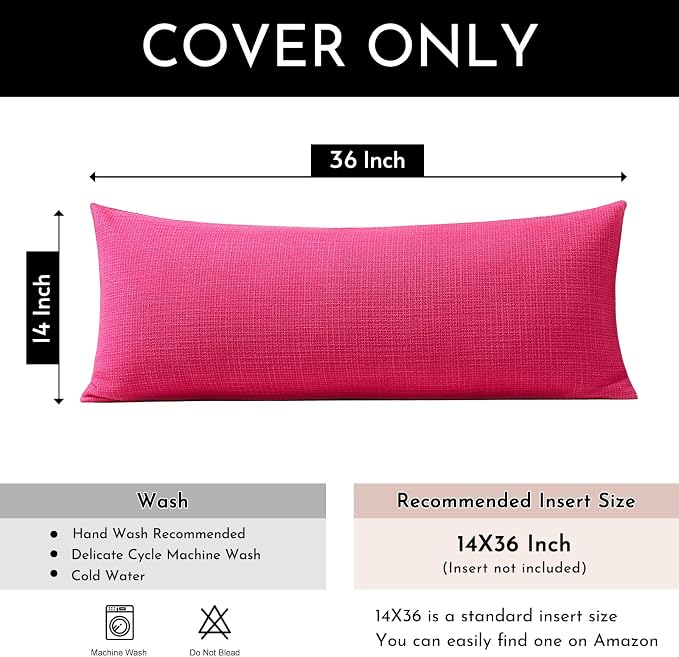 OTOSTAR Linen Throw Pillow Cover Set of 1 Decorative Long Lumbar Pillowcase Rectangle Cushion Cover 14x36 Inch for Home Decor Sofa Bedroom Car 35 x 90CM Hot Pink