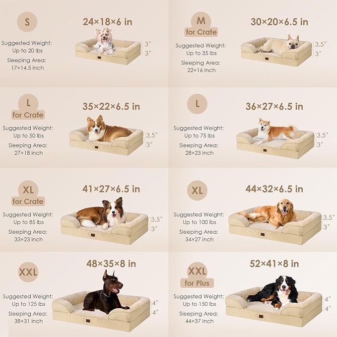 EHEYCIGA Orthopedic XXL Dog Bed, Waterproof Washable XL Big Pet Bed 48" | Non-Slip Bottom and Egg-Crate Memory Foam Extra Large Pet Couch Bed with Washable Removable Cover, Graige