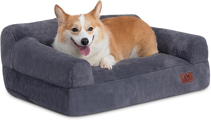 Hollypet Medium Dog Large Cat Bed Puppy Couch Beds for Pets up to 35 lbs | Fluffy Dog Cat Couch Plush Soft Warming Pets Beds with Machine Washable Cover and Non-Slip Bottom