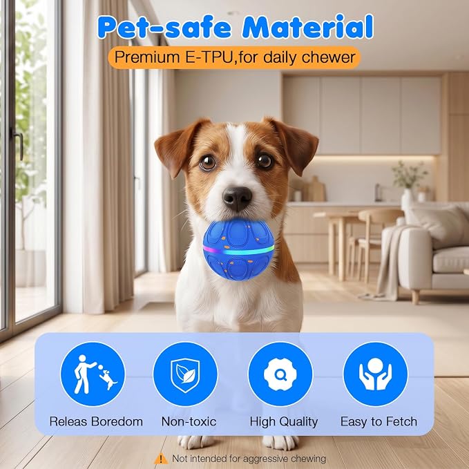 Interactive Dog Toys Ball – Automatic 3-Mode Active Rolling Balls (Blue) | Moving bouncing & rotating dog ball with colorful lights. Solid E-TPU material, IPX7 waterproof for medium & large dogs