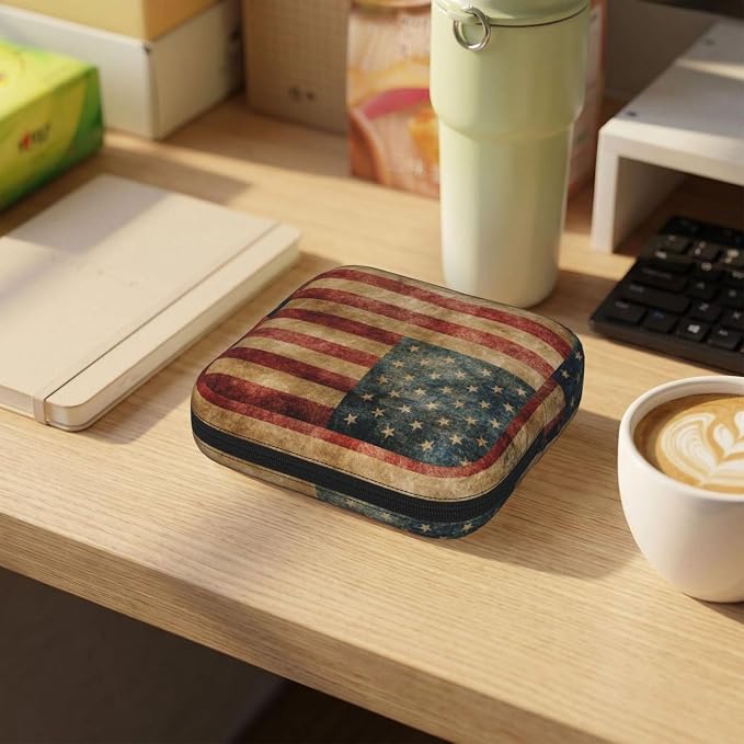 American Flag Patriotic Period Bag For Women,Portable Sanitary Napkin Period Pad Pouch For Purse, Small Make Up Bags