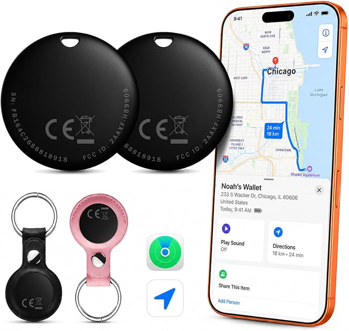 Air Tracker Tags 2 Pack with Cases, Item Finder, Works with Apple Find My (iOS Only)
