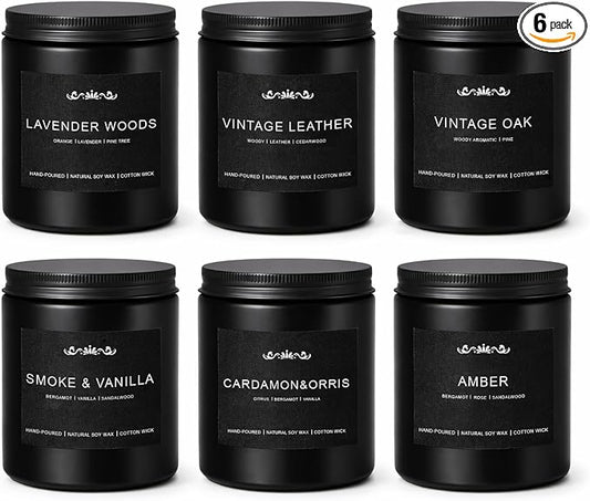Candles for Men, 6 Pack Soy Wax Gift Set, 300H Long Lasting Home Fragrance with Masculine Scents, Gift for Dad, Husband or Boyfriend