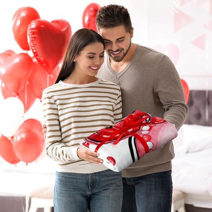 50'' x 60'' Valentine's Day Gift Throw Blanket Plush Home Decor | Red Heart Love Valentine Blanket Home Decor for Sofa Couch Bed