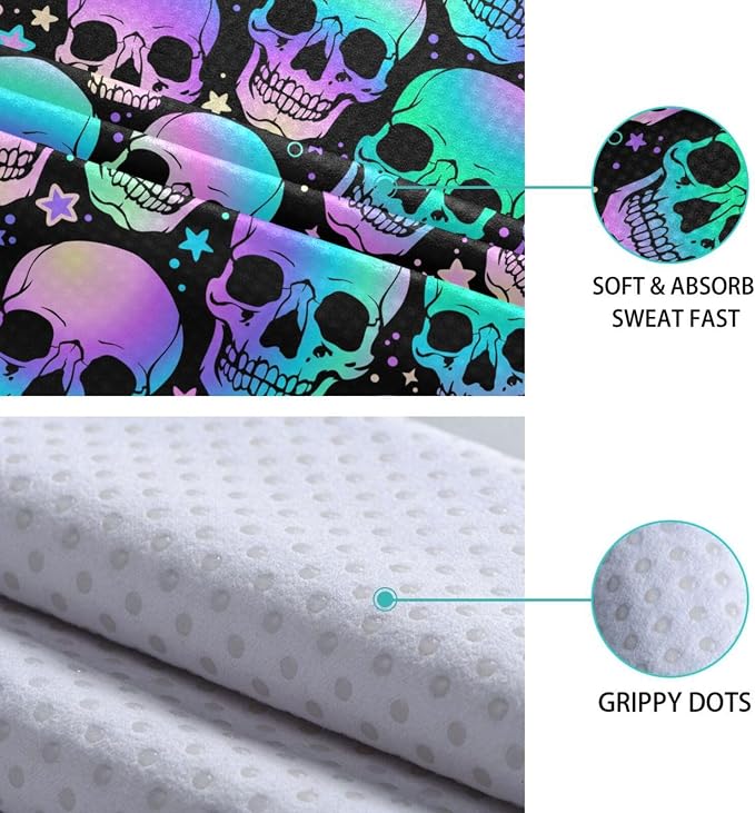 Colorful Skull Yoga Mat Towel Non Slip Soft Sweat Absorbent Hot Yoga Mat Towel, for Hot Yoga, Pilates and Workout-73 x 27 Inch