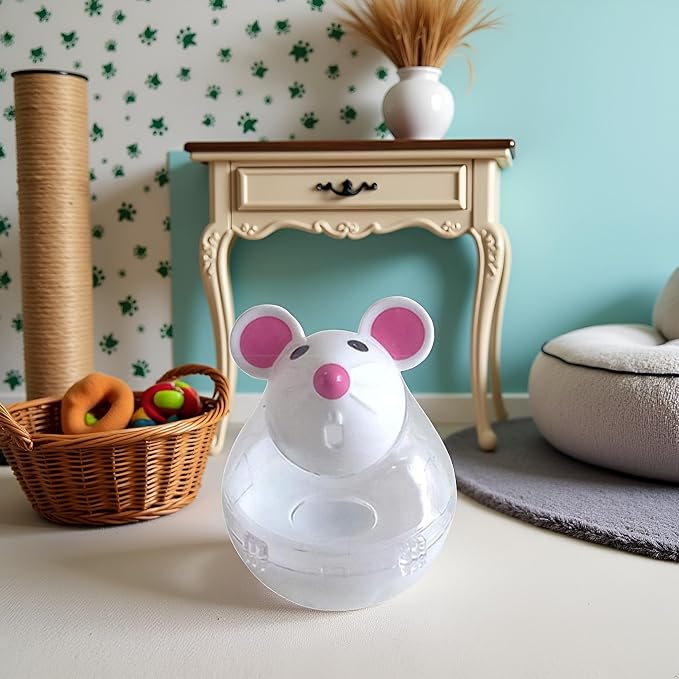 Beige Interactive Cat Toy, Mouse Shape Treat Dispenser, Food Storage Holder for Indoor Cats and Kittens, Cat Mice and Animals Toys for Pet Increases IQ Interactive & Food Dispensing