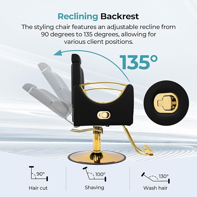 Salon Chairs for Hair Stylist Reclining Barber Chair for Barbershop 360 Swivel Hair Styling Chair with Heavy Duty Hydraulic Pump