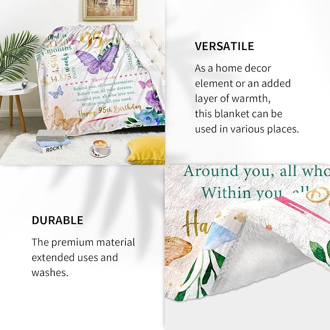 Birthday Gifts for 95 Year Old Woman, Best Birthday Gifts for 95 Year Old Woman, 95th Birthday Gifts for Women, Happy 95th Birthday Decorations for Women Throw Blanket 50"X60"