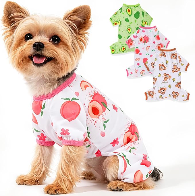 Dog Pjs Dog Pajamas for Small Dogs Soft Strechy Summer Puppy Clothes for Chihuahua Yorkie Boy Girl Cat Pet Outfits Cute Pattern XXS~L (Peach, Small)
