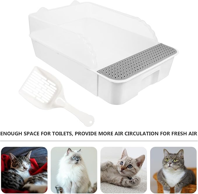 Detachable Semi-Enclosed Cat Litter Box Splash-Resistant Small White Cat Toilet Pan for Indoor Kitten Training and Litter Housebreaking
