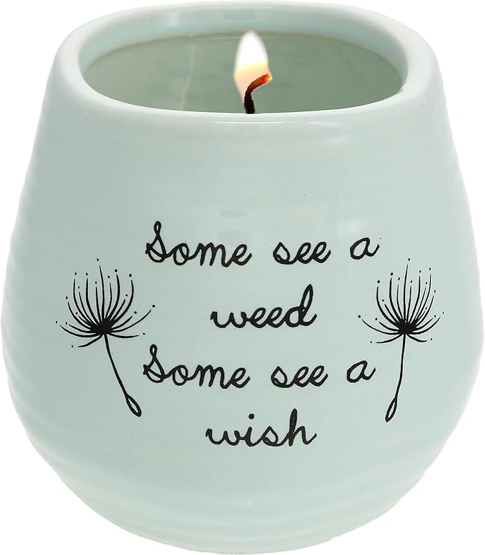 Pavilion Gift Company 77111 Plain Dandelion Wishes - Some See a Weed Some See a Wish Green Ceramic Soy Serenity Scented Candle, 8 oz