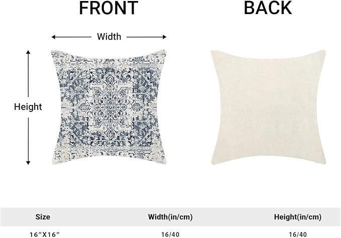 AEIOAE Boho Pillow Covers 16x16 Inch Set of 2,Carpet Pattern Throw Pillows Case,Blue White Ethnic Design Outdoor Decorative Square Linen Farmhouse Decor Cushion Covers for Home Sofa Bed Couch