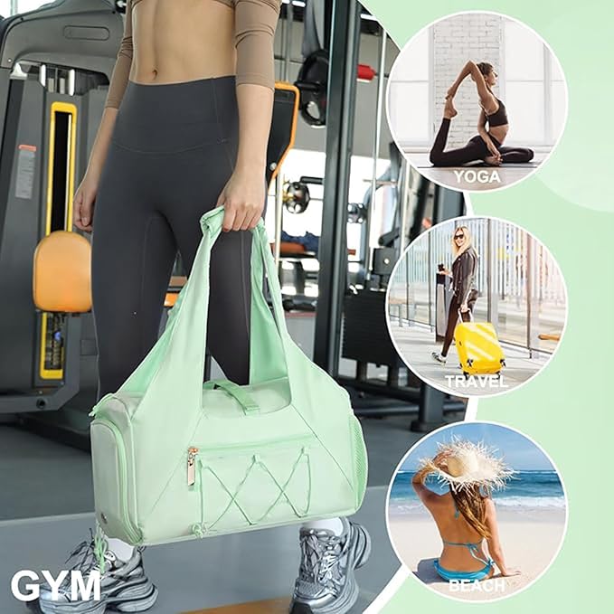 Gym Bag for Women, Yoga Mat Bag with Shoe Compartment and Wet Pocket, Sport Yoga Gym Bag with Yoga Strap, Carryall Yoga Tote Bag