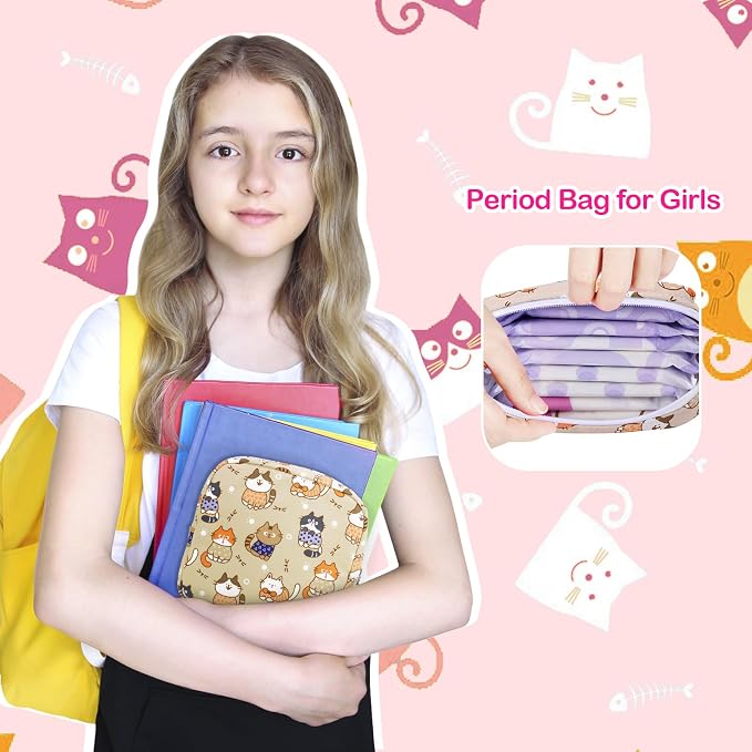 Likesing Period Bag, Canvas Sanitary Napkin Storage Bag for Girls Womens, Portable Sanitary Napkin Period Pad Pouch for Purse, Small Make Up Bags(F513B-H)