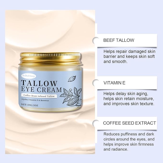 Soelegant Coffee Beef Tallow Eye Cream for Dark Circles, Beef Tallow for Skin Caffeine Eye Cream, Organic Grass Fed Beef Tallow Eye Treatment Reduce Puffiness Anti-Aging Under Eye Cream