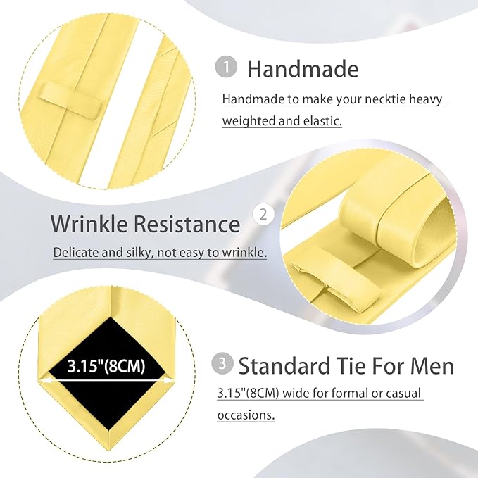 Black Tie Set in Gift Box Mens Solid Color 3.15" (8CM) Black Necktie and Pocket Square Set